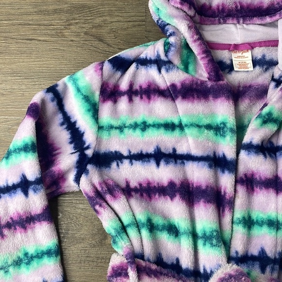 Cat & Jack Girls Purple Blue Green Tie Dye Fleece Bath Robe, size M 7-8 - Picture 3 of 9